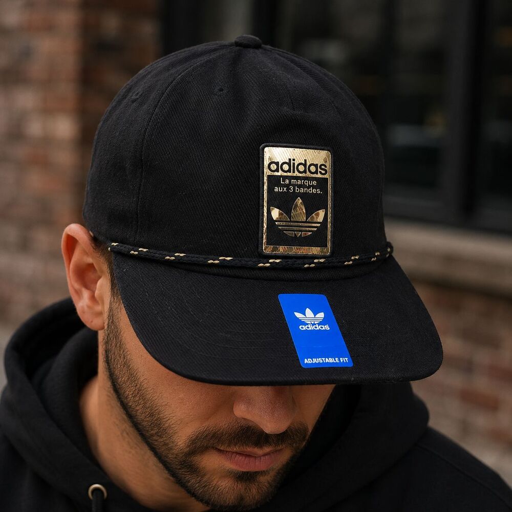 Adidas Hat Baseball Mens One Size Black Gold Trefoil Strapback Cap Adjustable